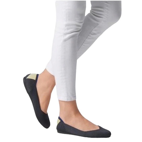 Rothy’s Ballet Flats Shoes Size 7.5 Citron Ribbon Stripe Gray Yellow Retired - Picture 2 of 13